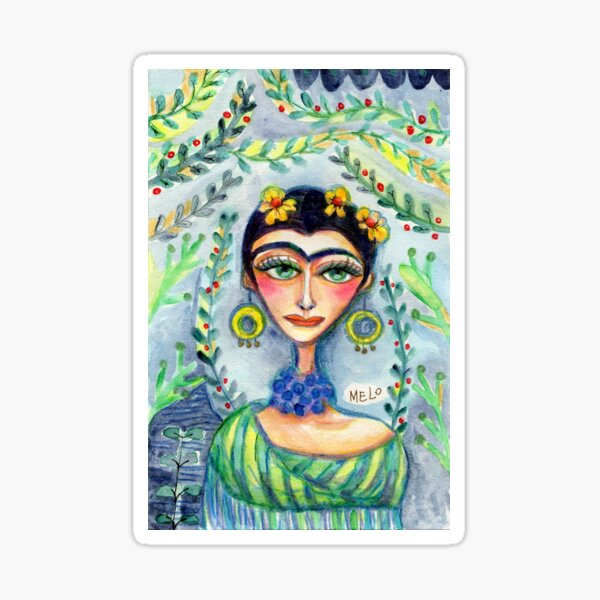 Frida in Blue with Flowers and Berries Sticker