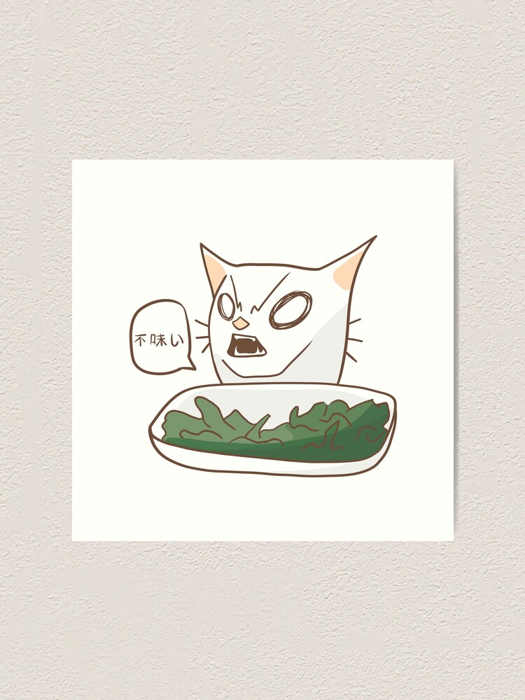 "Angry cat eating vegetables Meme Chibi" Art Print by NoniAnimation Redbubble