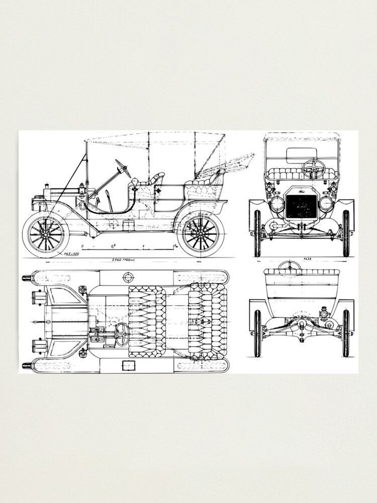 Lámina fotográfica «Dibujo Técnico Ford Modelo T» de DTECTN | Redbubble