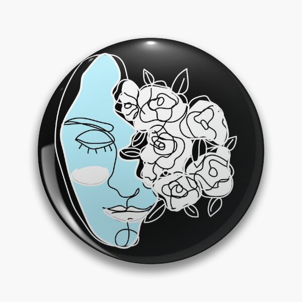 Item preview, Blue human face mask line art designed and sold by dreamofdenim.