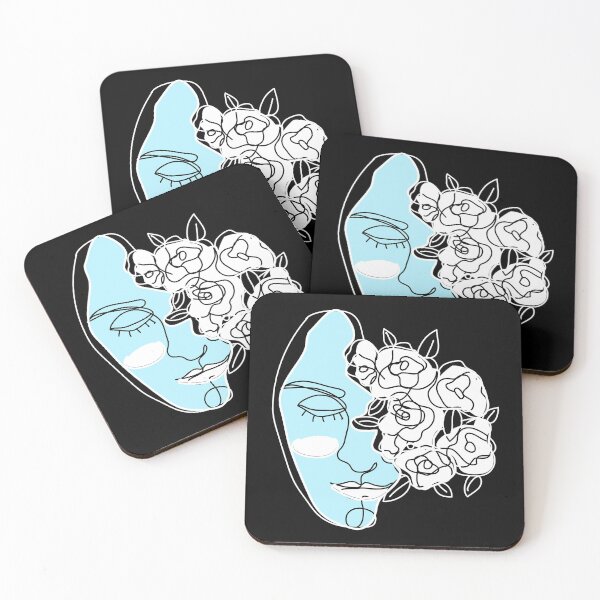 Item preview, Blue human face mask line art designed and sold by dreamofdenim.