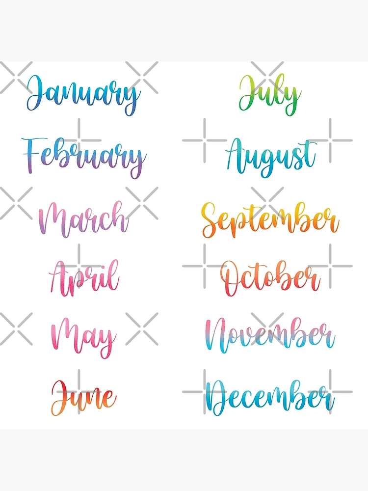 Watercolor Calligraphy Months of the year - Bullet Journal / Bujo Planner |  Canvas Print