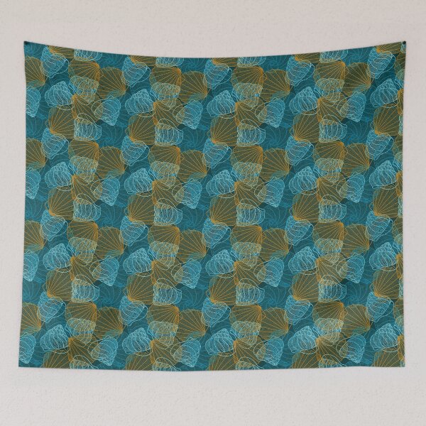 Item preview, Blue golden seashell print   designed and sold by TraveliteDesign.