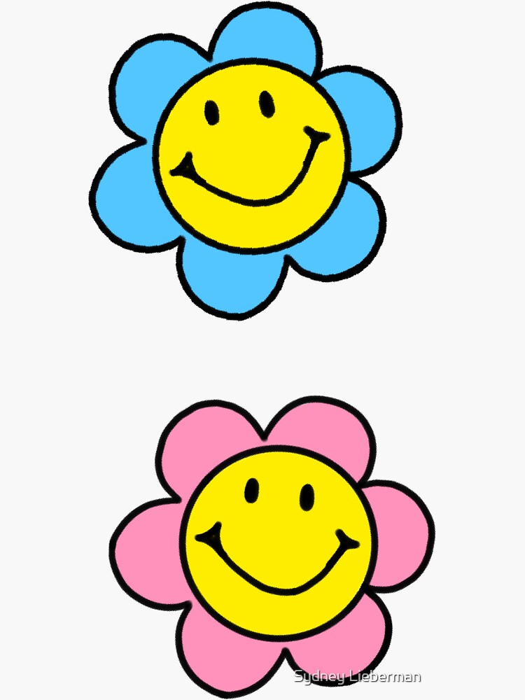 Pink Flower Power Vinyl Sticker, Smiley Flower Sticker, Smiley