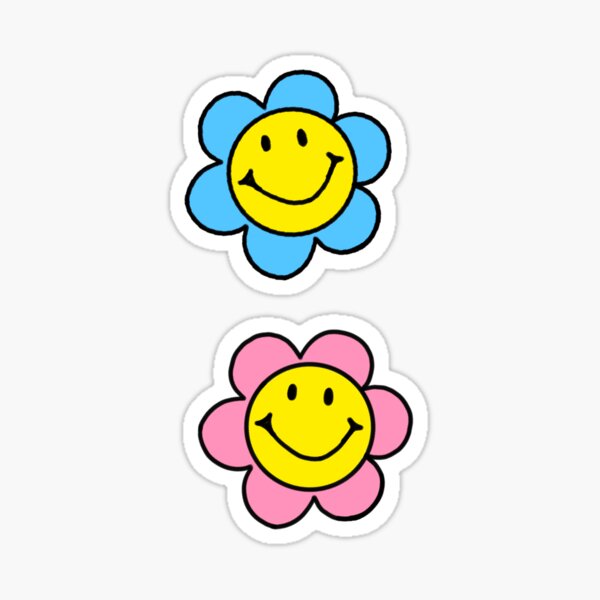 Blue Flower Power Vinyl Sticker, Smiley Flower Sticker, Smiley Face St –  Retrophiliac