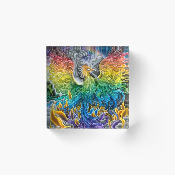 Rainbow Phoenix Rising Acrylic Block
