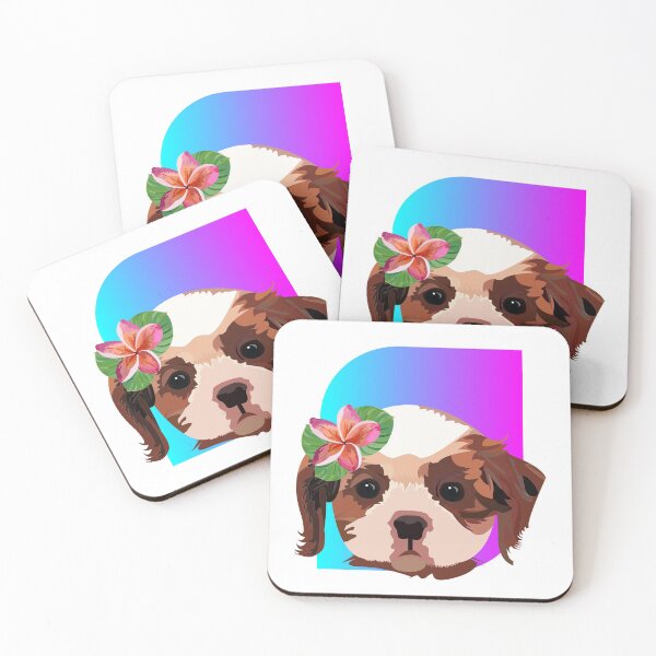 Item preview, Colored background and baby beagle dog with cute real pink flower  designed and sold by SGS-.