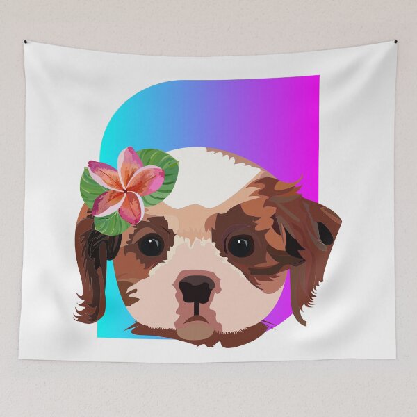 Item preview, Colored background and baby beagle dog with cute real pink flower  designed and sold by SGS-.
