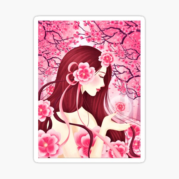 Girl and blossoms Sticker