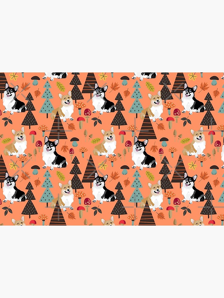 Corgis In Fall Forest - Orange by Corgiworld