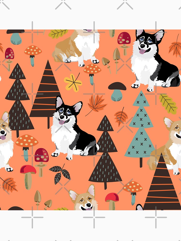 Corgis In Fall Forest - Orange by Corgiworld