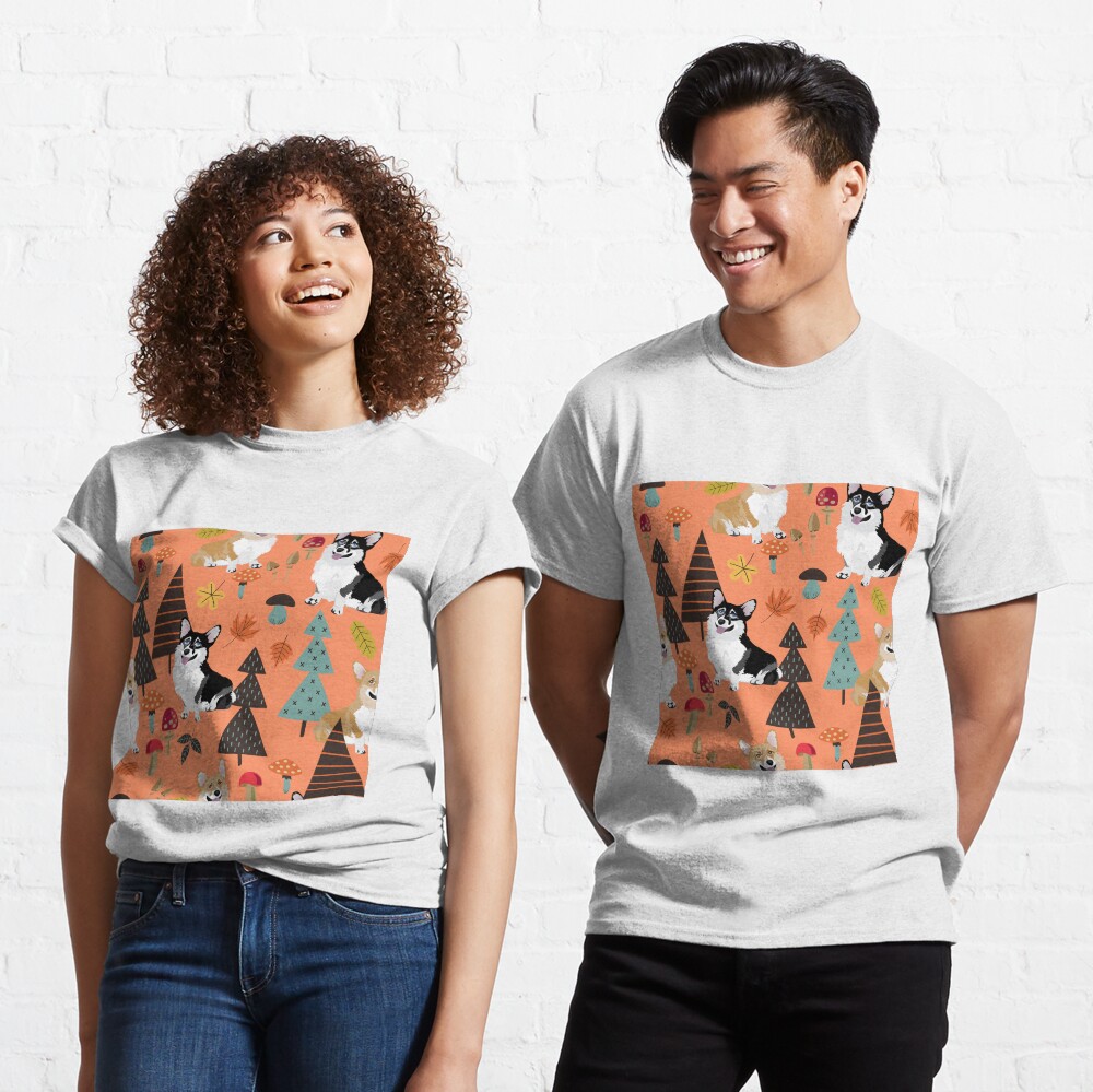 Corgis In Fall Forest - Orange Classic T-Shirt