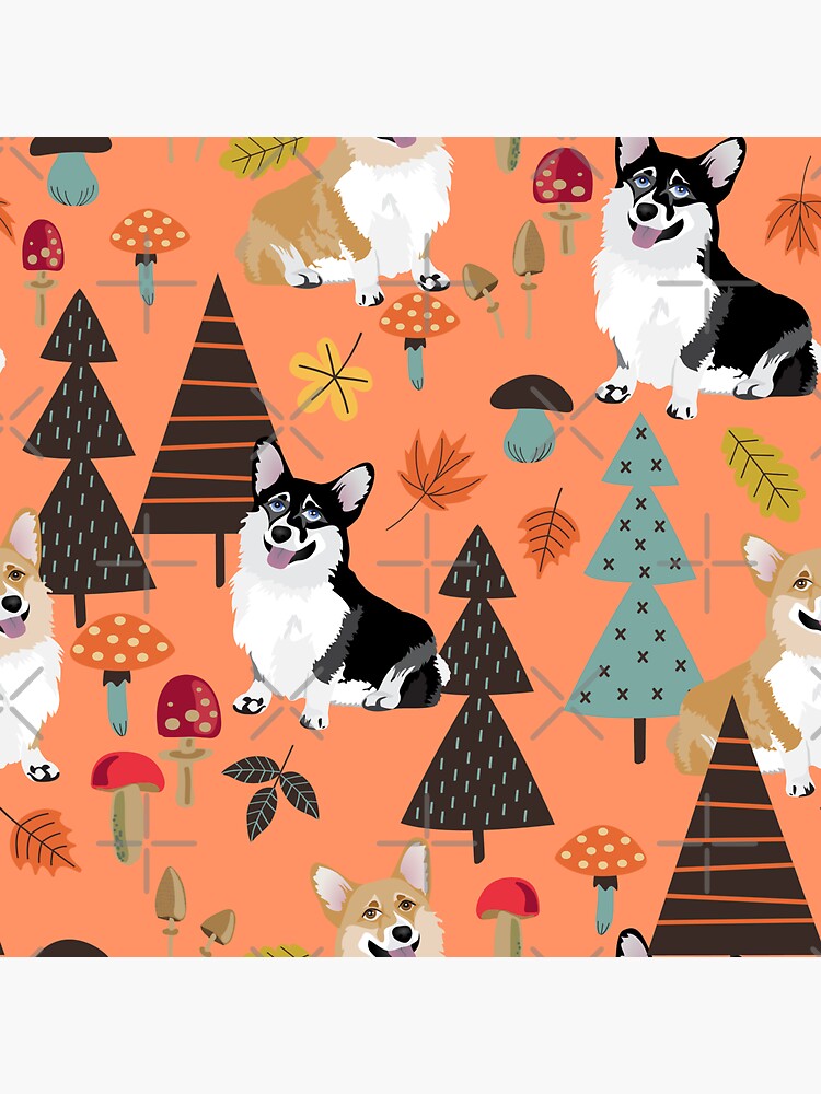 Corgis In Fall Forest - Orange by Corgiworld