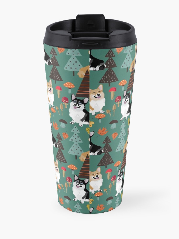 Alternate view of Corgis In Fall Forest - Dark Teal Travel Mug