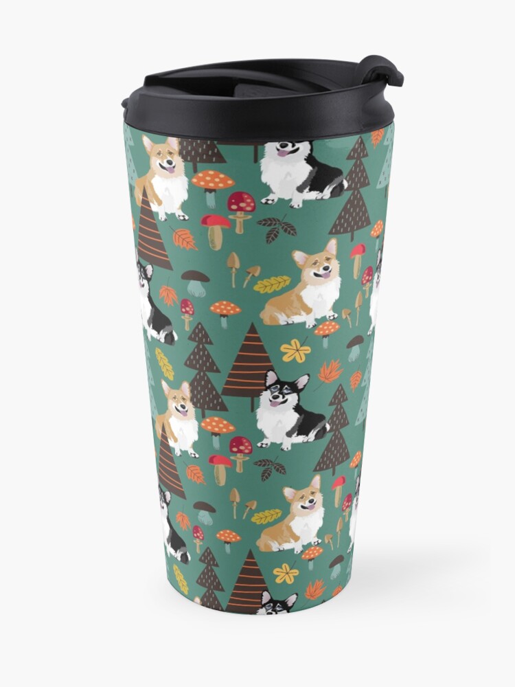 Alternate view of Corgis In Fall Forest - Dark Teal Travel Mug