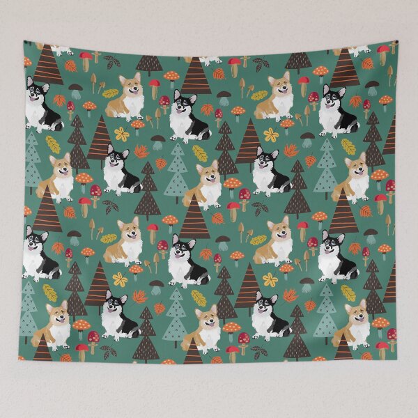 Item preview, Corgis In Fall Forest - Dark Teal designed and sold by Corgiworld.