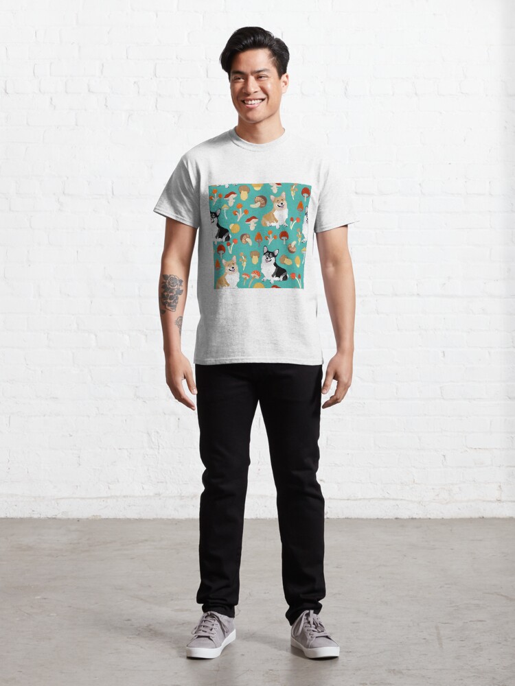 Alternate view of Corgis In Mushroom Fall Forest - Turquoise Classic T-Shirt