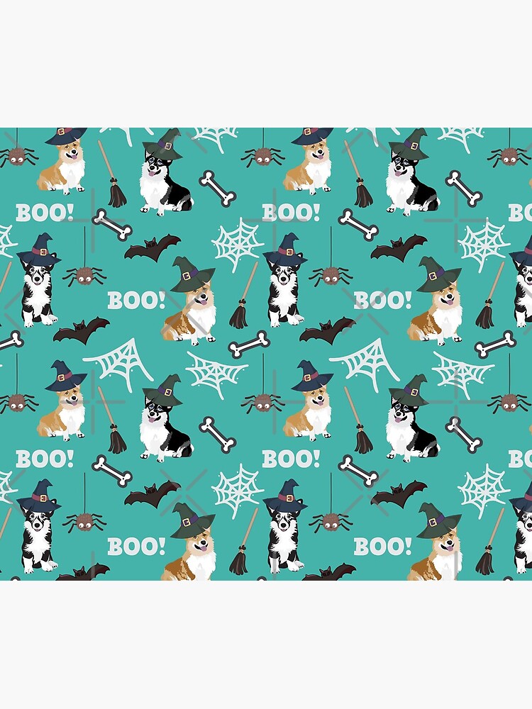 Corgis Celebrate Halloween - BOOOOO - turquoise by Corgiworld