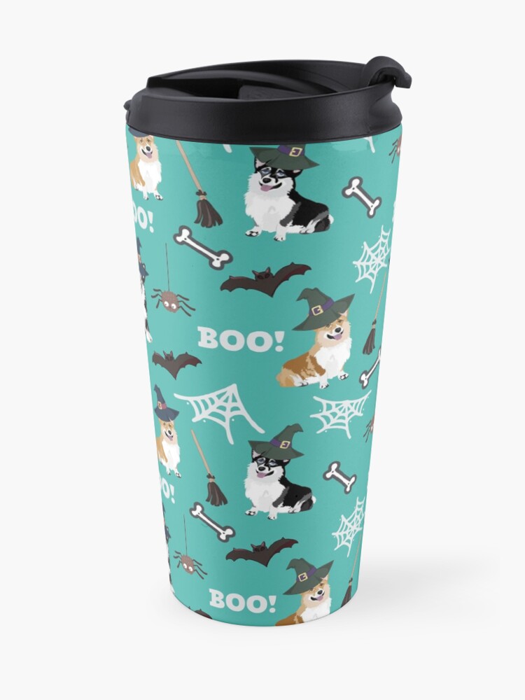 Alternate view of Corgis Celebrate Halloween - BOOOOO - turquoise Travel Mug