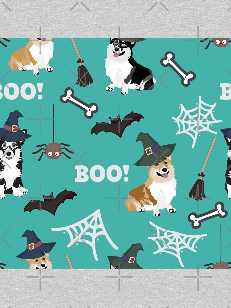 Corgis Celebrate Halloween - BOOOOO - turquoise by Corgiworld