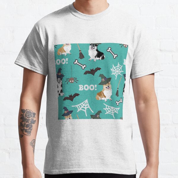 Corgis Celebrate Halloween - BOOOOO - turquoise Classic T-Shirt