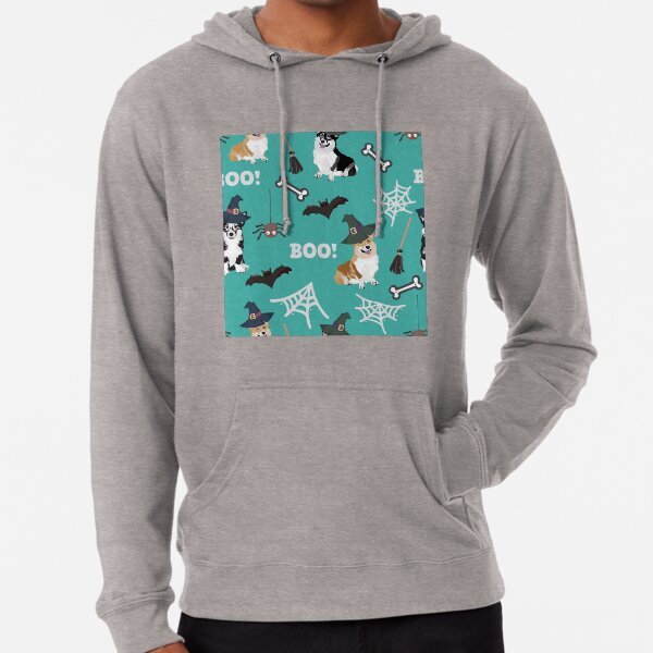 Corgis Celebrate Halloween - BOOOOO - turquoise Lightweight Hoodie