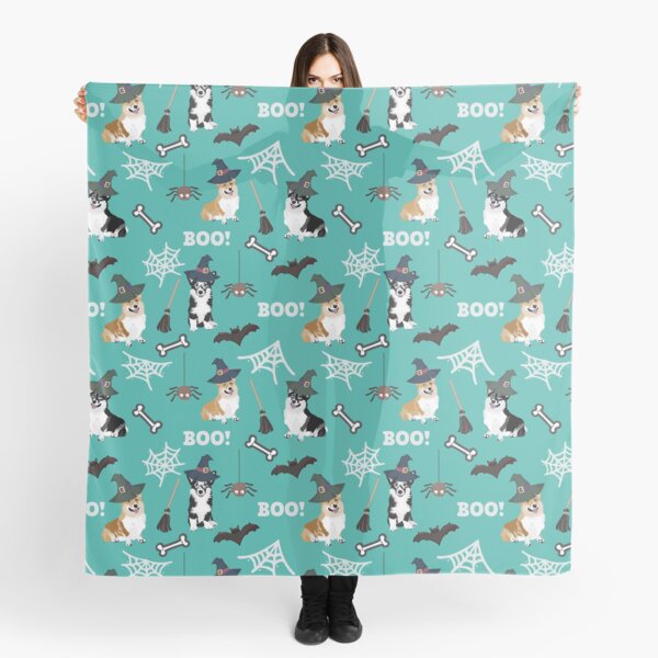 Corgis Celebrate Halloween - BOOOOO - turquoise Scarf