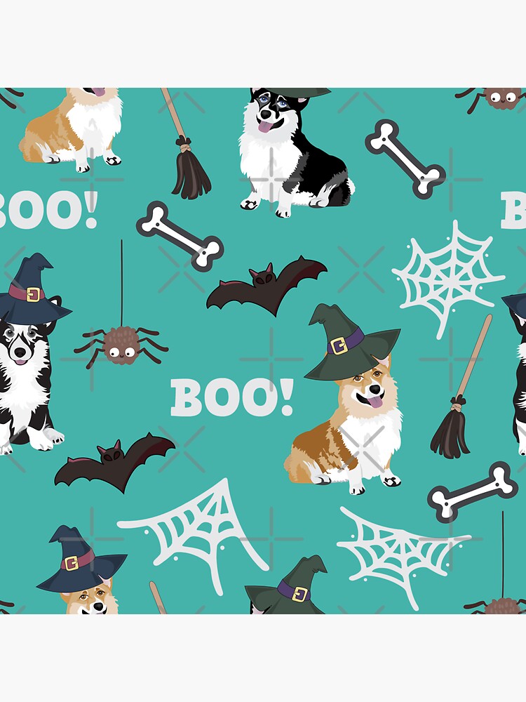 Corgis Celebrate Halloween - BOOOOO - turquoise by Corgiworld