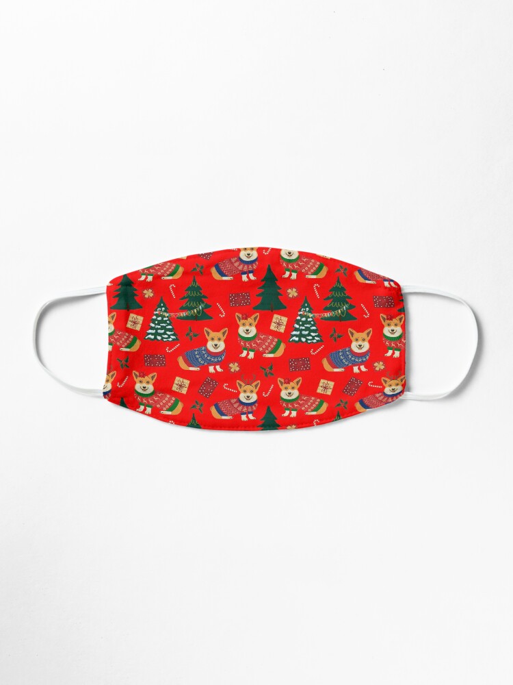 Alternate view of Merry Corgmess - Corgi Christmas Pattern - red Mask