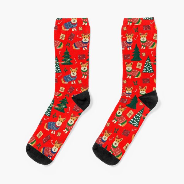 Merry Corgmess - Corgi Christmas Pattern - red Socks