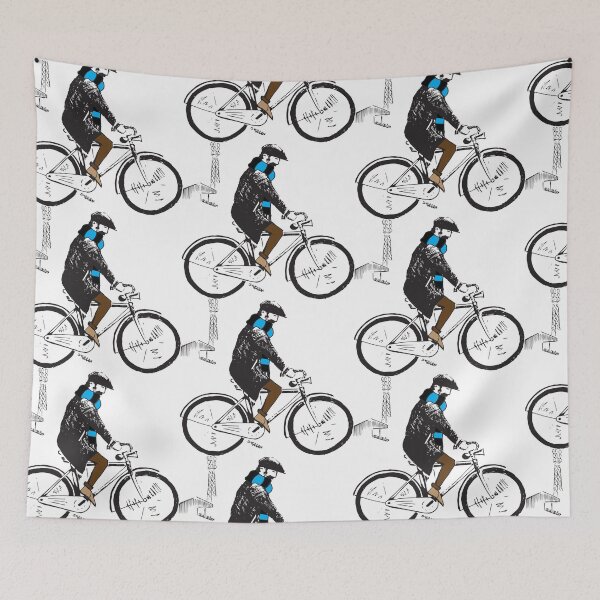 Item preview,  Flat Cap Fan Cyclist, Blue and black Scarf - Football Supporter, Illustrated Tribute designed and sold by FoleyPottery.