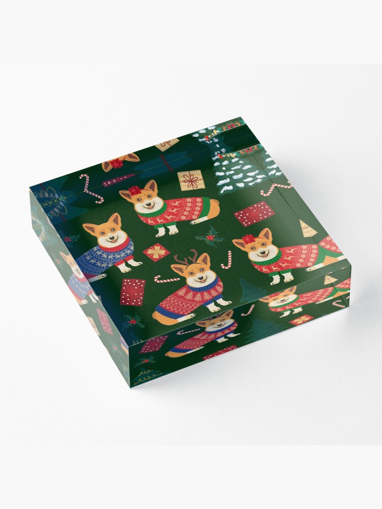 Alternate view of Merry Corgmess - Corgi Christmas Pattern - green Acrylic Block