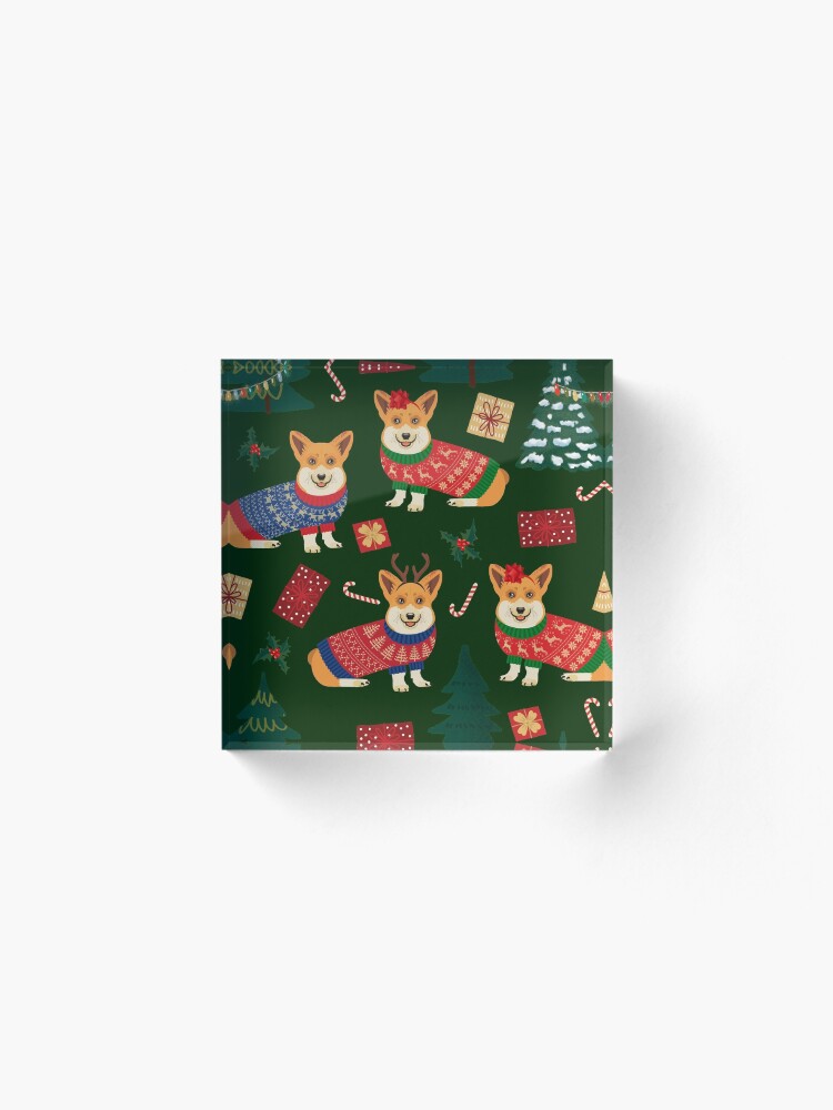 Alternate view of Merry Corgmess - Corgi Christmas Pattern - green Acrylic Block