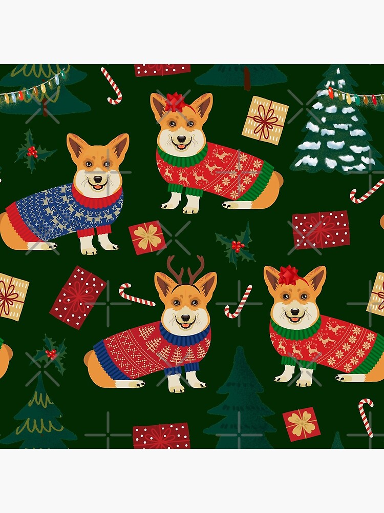 Merry Corgmess - Corgi Christmas Pattern - green by Corgiworld