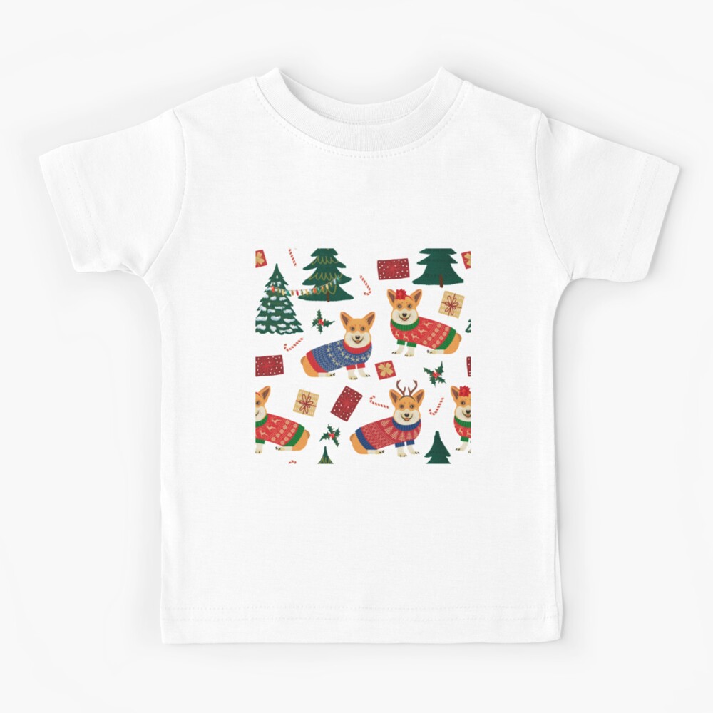 Merry Corgmess - Corgi Christmas Pattern - green Kids T-Shirt