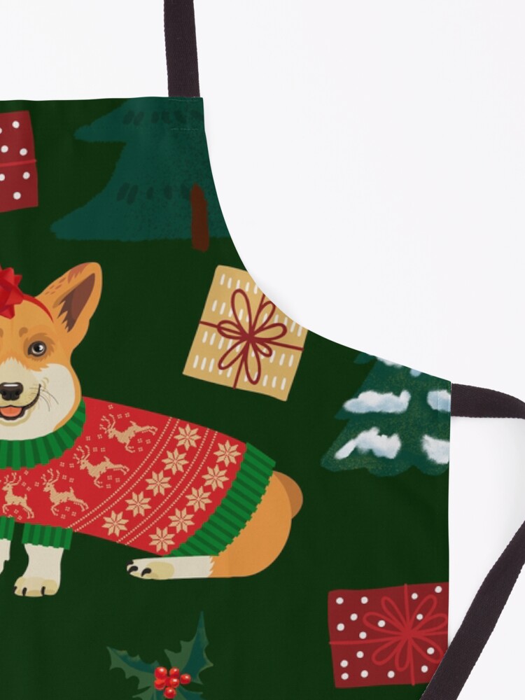 Alternate view of Merry Corgmess - Corgi Christmas Pattern - green Apron