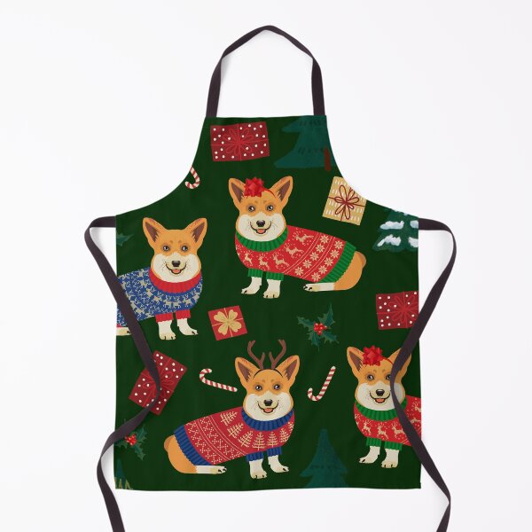 Merry Corgmess - Corgi Christmas Pattern - green Apron