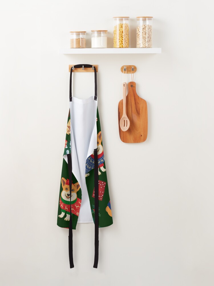 Alternate view of Merry Corgmess - Corgi Christmas Pattern - green Apron