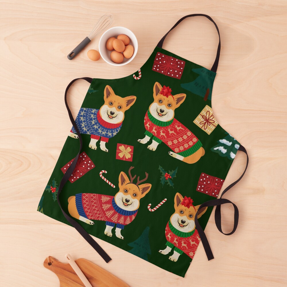 Merry Corgmess - Corgi Christmas Pattern - green Apron