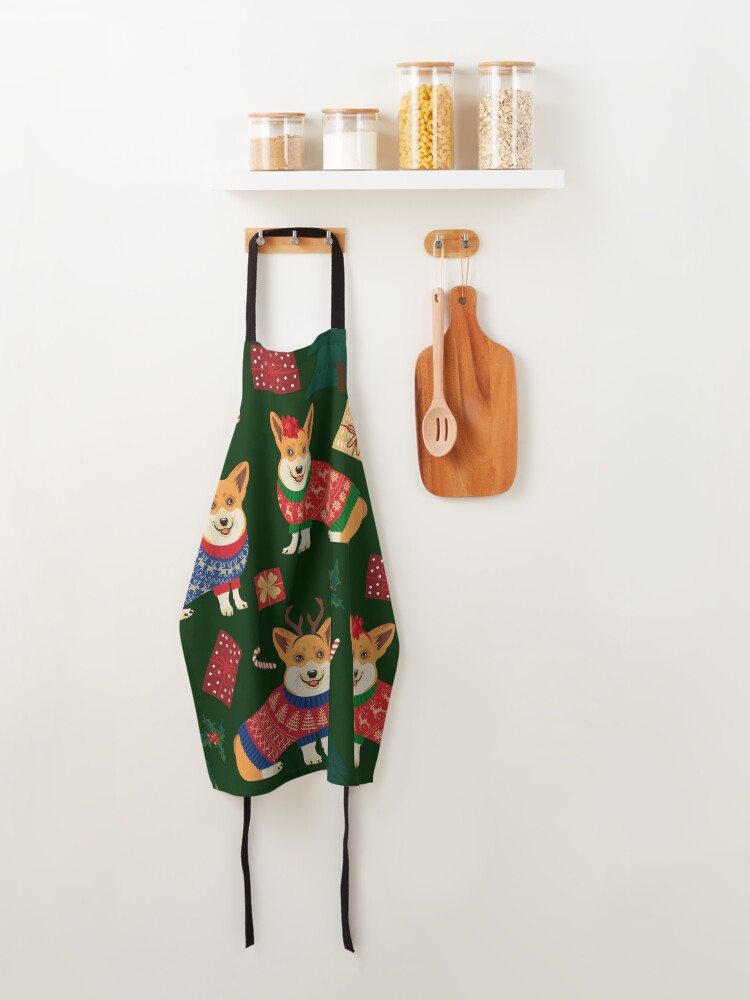 Alternate view of Merry Corgmess - Corgi Christmas Pattern - green Apron