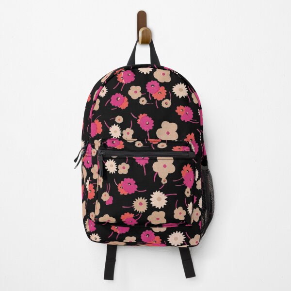Item preview, PINK FUCHSIA  WHITE ORANGE FLOWERS IN BLACK Art Deco Floral designed and sold by BulganLumini.