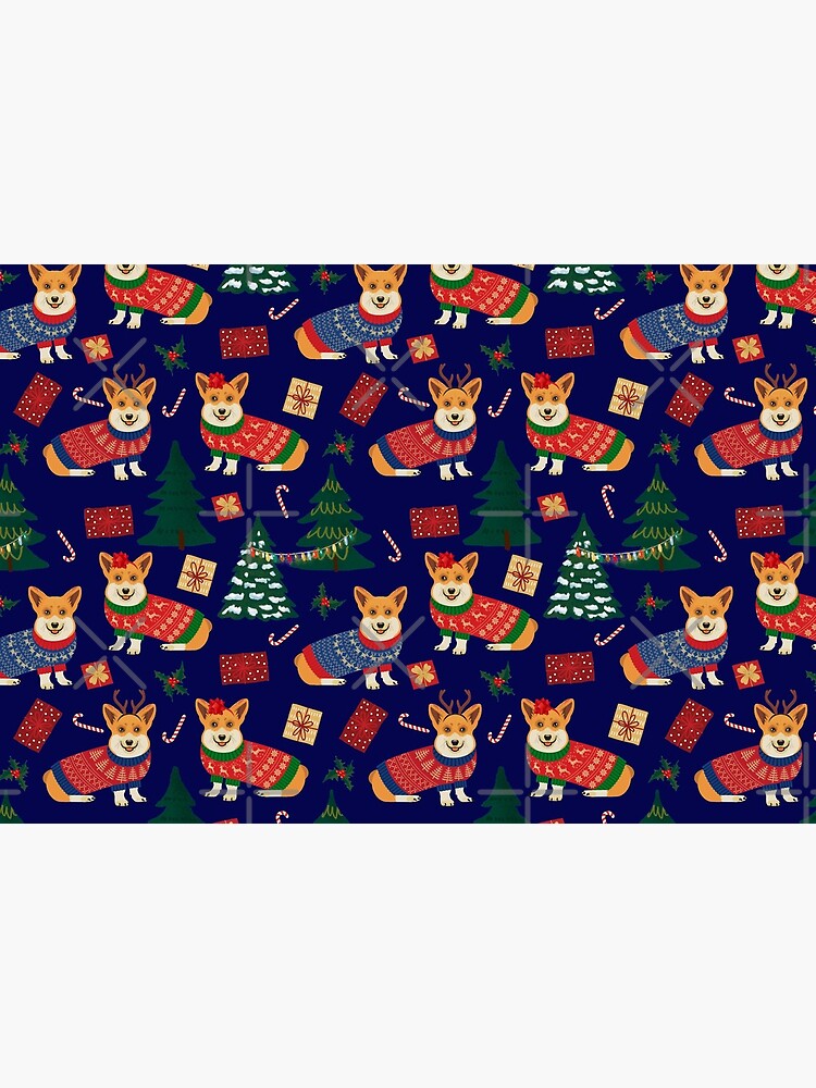 Merry Corgmess - Corgi Christmas Pattern - blue by Corgiworld