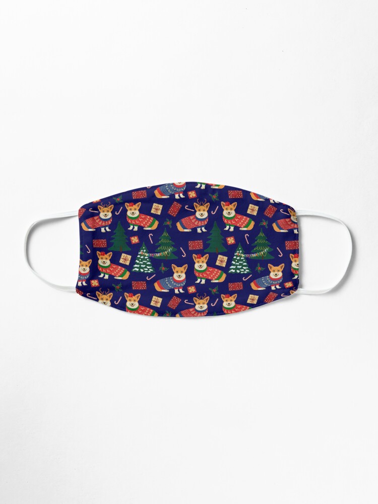 Alternate view of Merry Corgmess - Corgi Christmas Pattern - blue Mask