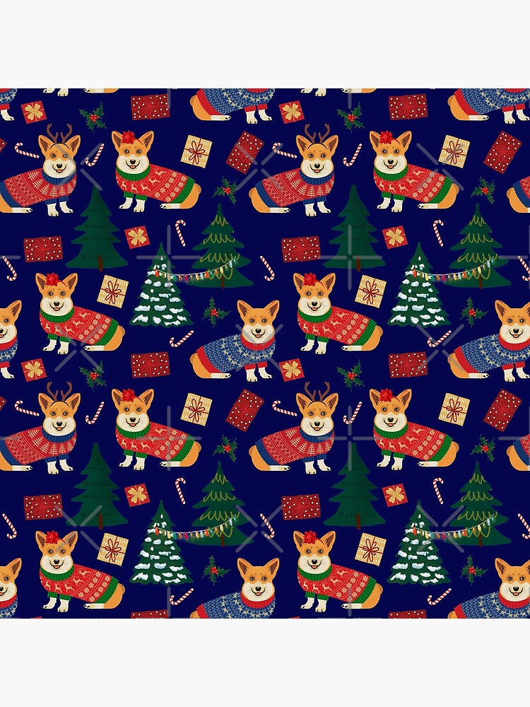 Merry Corgmess - Corgi Christmas Pattern - blue by Corgiworld