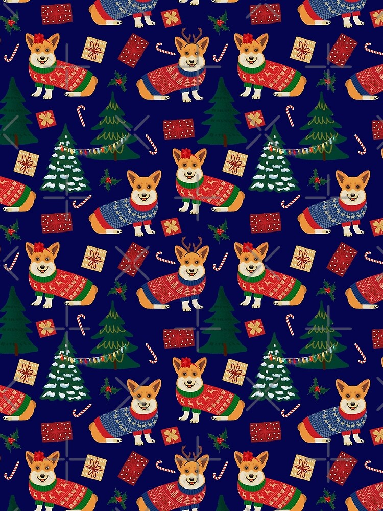 Merry Corgmess - Corgi Christmas Pattern - blue by Corgiworld