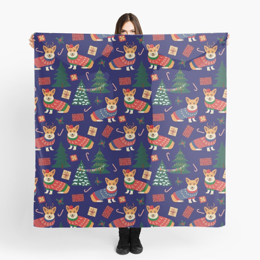 Merry Corgmess - Corgi Christmas Pattern - blue Scarf