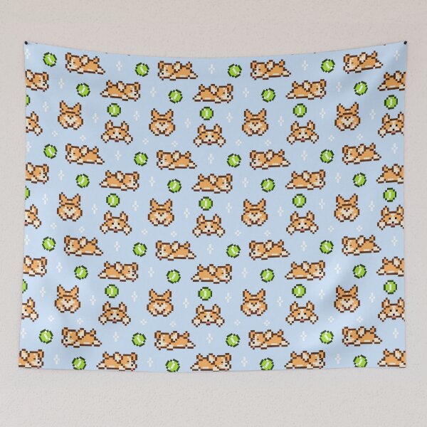 Item preview, Corgi dog pixel art (blue background) designed and sold by lisoks.