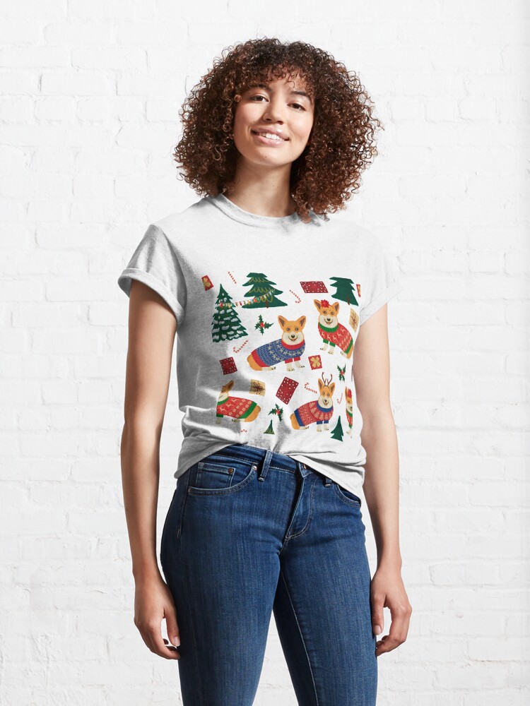 Alternate view of Merry Corgmess - Corgi Christmas Pattern - white Classic T-Shirt