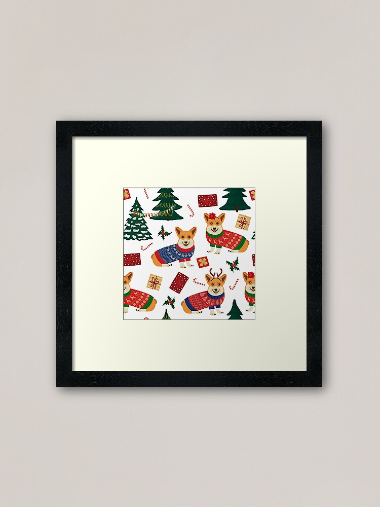 Alternate view of Merry Corgmess - Corgi Christmas Pattern - white Framed Art Print