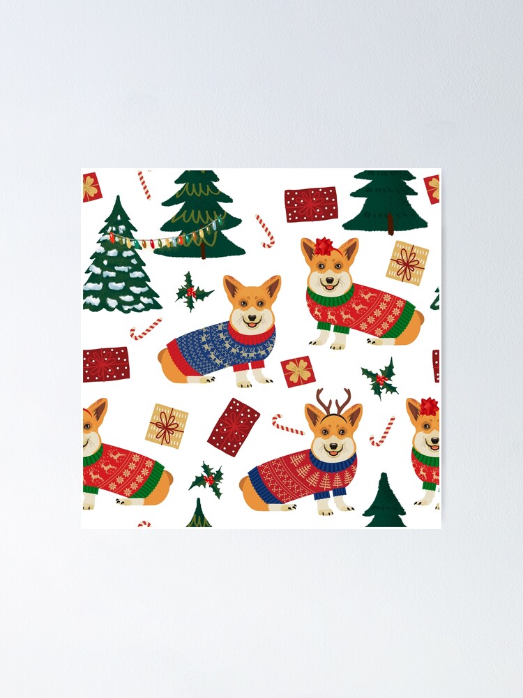 Alternate view of Merry Corgmess - Corgi Christmas Pattern - white Poster